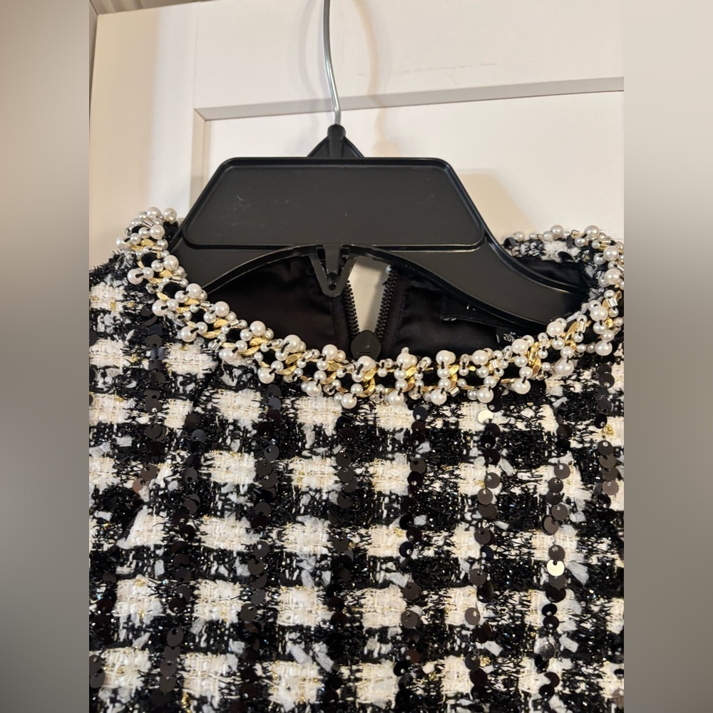 Nadine Merabi Mila check dress in monochrome black and white tweed - Picture 6 of 9